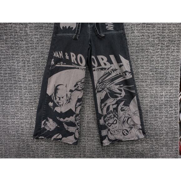 Batman and Robin Jeans Womens 4 Small Black Wide Leg Suspenders Graphic Print - Picture 10 of 16